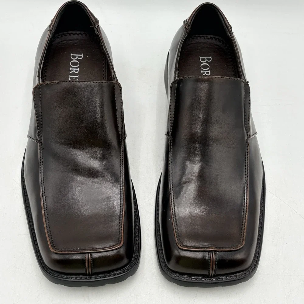 Borelli Bordeaux Mens 10.5 Brown Slip On Dress Shoes Square Toe Loafers